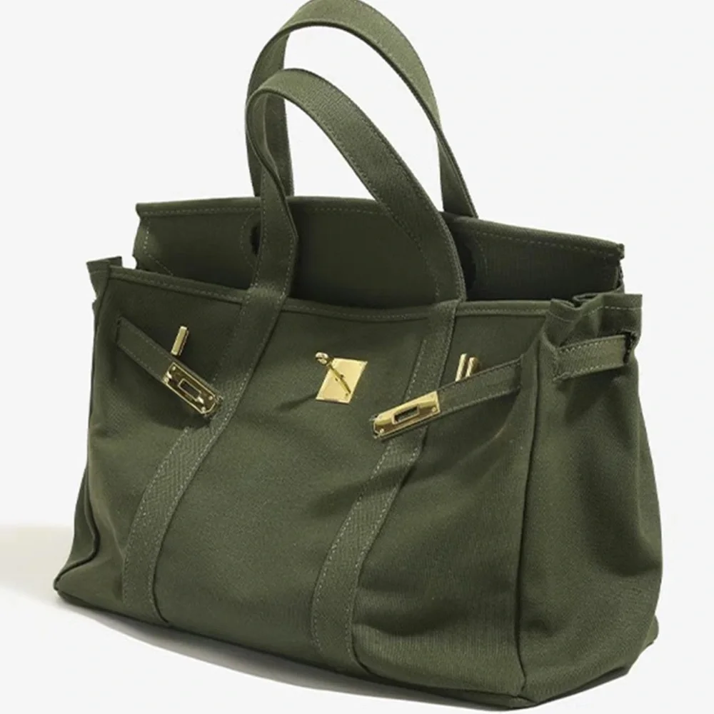 Vintage Stylish and Spacious Boatkin Bag in Green with Gold Buckle - Picture 2 of 6